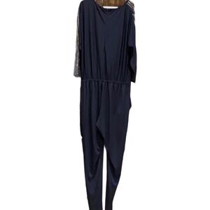 Michael Kors Gold Studded Long Sleeves Black Jumpsuit New SZ 1X New